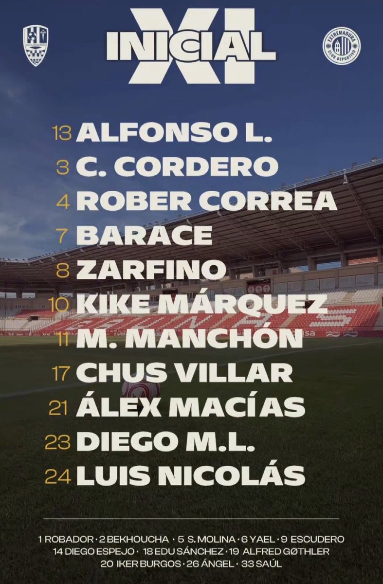 Pssevilla7's tweet photo. 👉Once del #CDExtremadura para su debut.

Regresa Kike Márquez a jugar un partido oficial con el Extremadura. https://t.co/cMrdIBG1vV