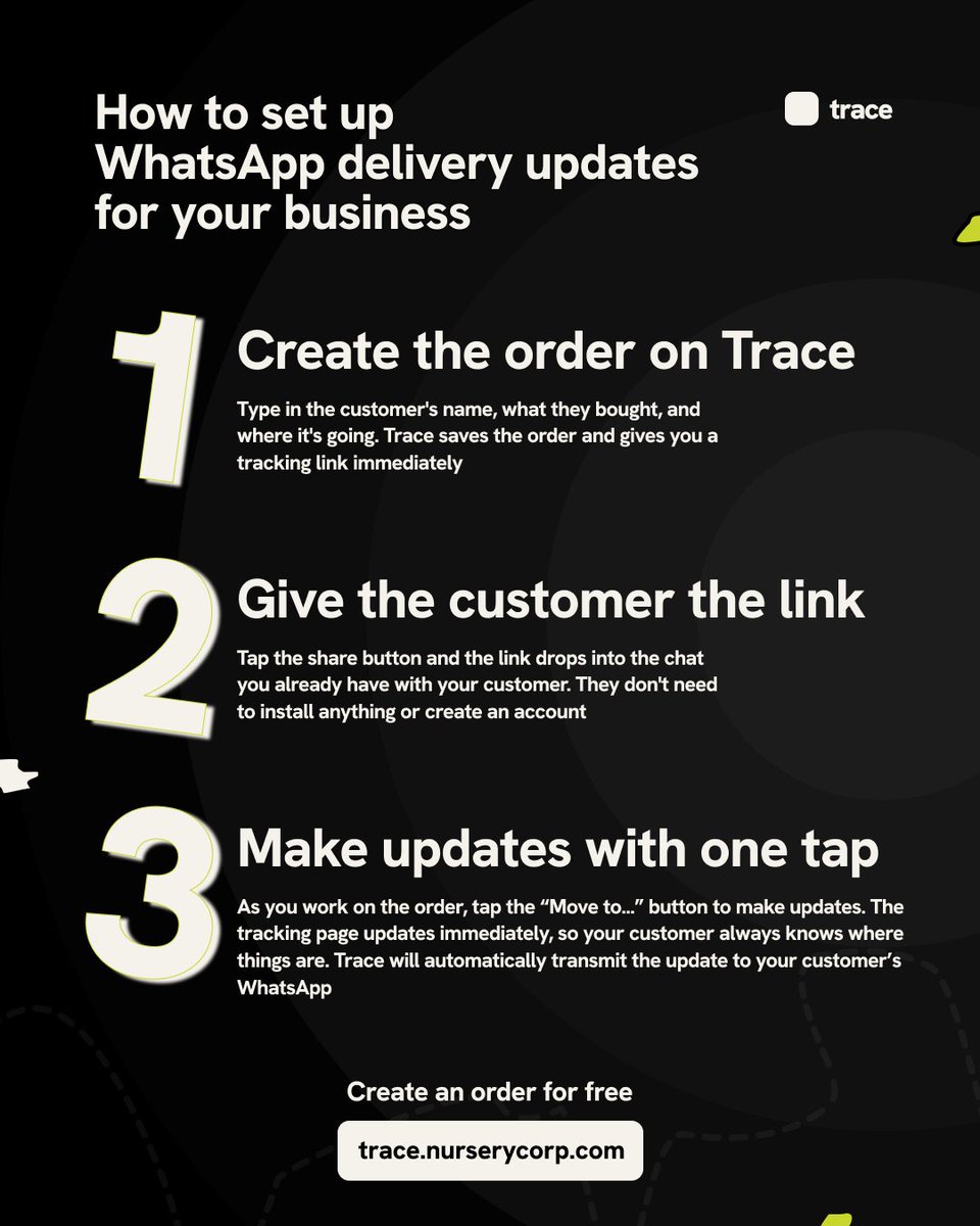 TracebyNC's tweet photo. Setting up WhatsApp delivery updates for your business is easy. See how it works: https://t.co/fnJ2pxnpNe https://t.co/W19oS4JCwb