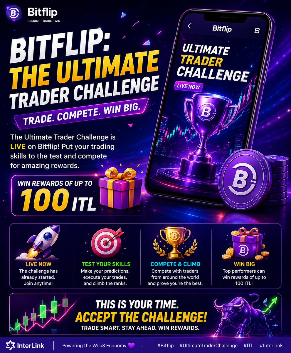 kolarayagada's tweet photo. 🔥 BitFlip: The Ultimate Trader Challenge is LIVE! 🚀

Ready to test your trading skills? 📈💜

The Ultimate Trader Challenge on BitFlip gives traders a chance to compete, sharpen their strategies, and aim for rewards of up to 100 ITL! 🎁

The challenge has already started, so don’t just watch from the sidelines—jump in, trade smart, and take on the challenge! 💪

🏆 Trade. Compete. Challenge yourself.

#InterLink #ITL #ITLG #BitFlip