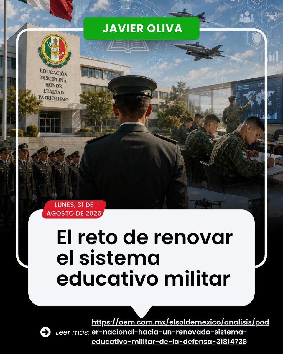 SUEDDSI_UNAM's tweet photo. Los nuevos escenarios de seguridad nacional exigen renovar la formación militar.

Javier Oliva, @JOPso , #CoordinadorSUEDDSI analiza los retos de avanzar hacia un sistema educativo militar acorde con las exigencias estratégicas.

📖 Lee el artículo:
🔗 https://t.co/zYufC0xsK7 https://t.co/0ml2Kp8A5P