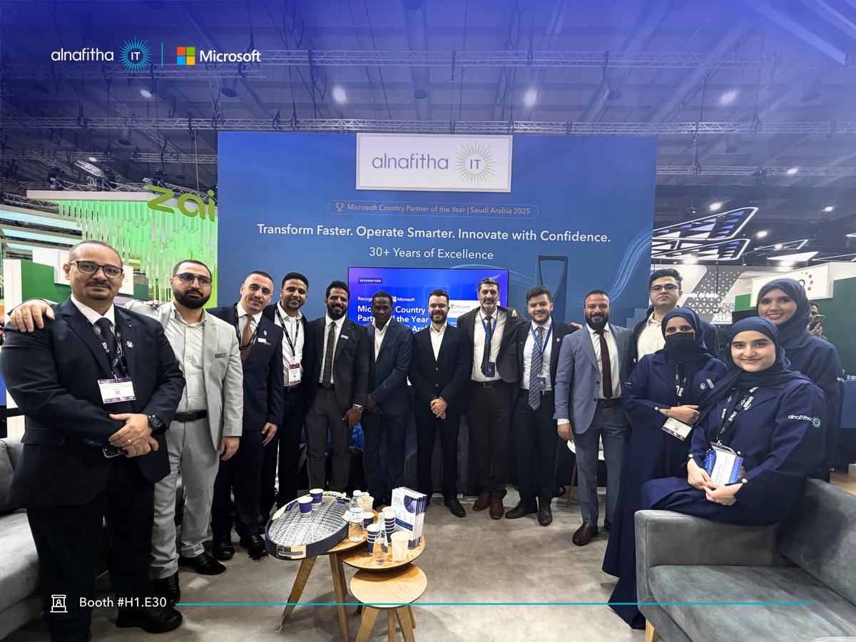 alnafitha_it's tweet photo. Day one at the @Microsoft_Saudi Hub is done, and it was a strong start. 
Deep conversations around Modern Work, Data &amp; AI and Azure, with teams eager to see what's next.

📍 Hall 1, Booth E30
#LEAP2026 #AlnafithaIT #MicrosoftAI #MicrosoftArabia https://t.co/bn2P81nHSf
