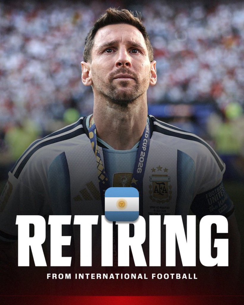 cryptoadina's tweet photo. Breaking: Lionel Messi announced that he is retiring from the Argentina national team. https://t.co/AXXDcCI9kO