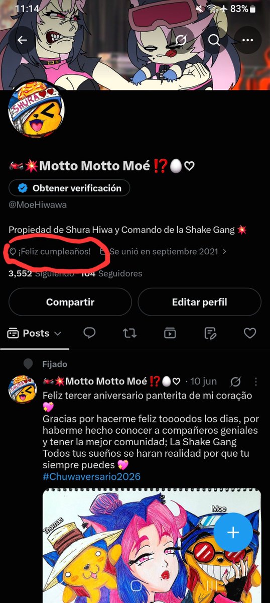 MoeHiwawa's tweet photo. Hoy es mi cumple y me haria muy feliz si mi Kamioshi @ShuraHiwa la panterita que me inspira a ser siempr el mejor me saludara
Y también a @VomoriHiko 👉🏼👈🏼 que me enseño que puedn existir amistades hermosas valiosas e inquebrantables a distacia (con Chuwa)
Las aprecio mucho ✨️ https://t.co/G6uD1ZDX6I