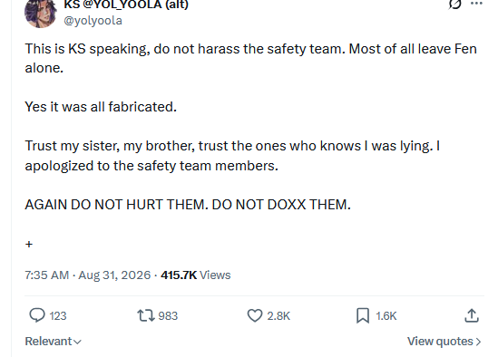 BluePowdery's tweet photo. @HimeCutEnjoyer I don't believe her claims of being abused, and rightfully pointed out the AO3 fic she posted was AI (AO3 doesn't allow AI stories btw))

I get doxxed for it, and now it turns out I was right about her abuse being entirely fictional

I'm more of a victim than she'll ever be https://t.co/EfKSpCRATH
