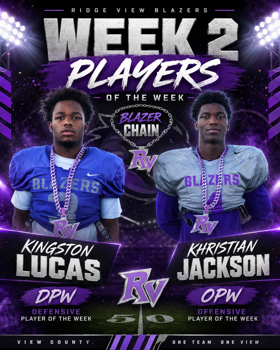 RidgeViewF_Ball's tweet photo. Week 2. Chain earned.

Kingston Lucas is our Defensive Player of the Week.

Khristian Jackson is our Offensive Player of the Week.

Both earned the right to rock the Blazer Chain.

#BlazerFB #ViewCounty #SaddleUp https://t.co/OfPnUjYpss