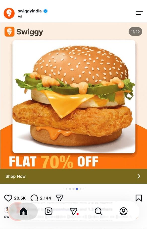 _darshankadam's tweet photo. This burger was rendered for a game that never shipped. I do this all day, the tech's fine, the taste-test on the output is missing. 70% off what, exactly, existence? I've now scrolled past 9 of these AI ads and the burgers get less edible each time @Swiggy @mayurhola @rohitisb https://t.co/BVXmiNSRV0