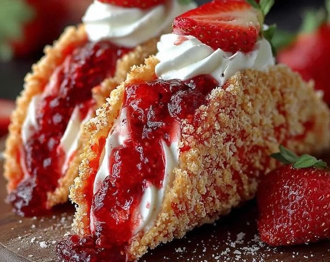 tacokingX's tweet photo. Strawberry Cheesecake Dessert Tacos. https://t.co/uKCMJNfMgX