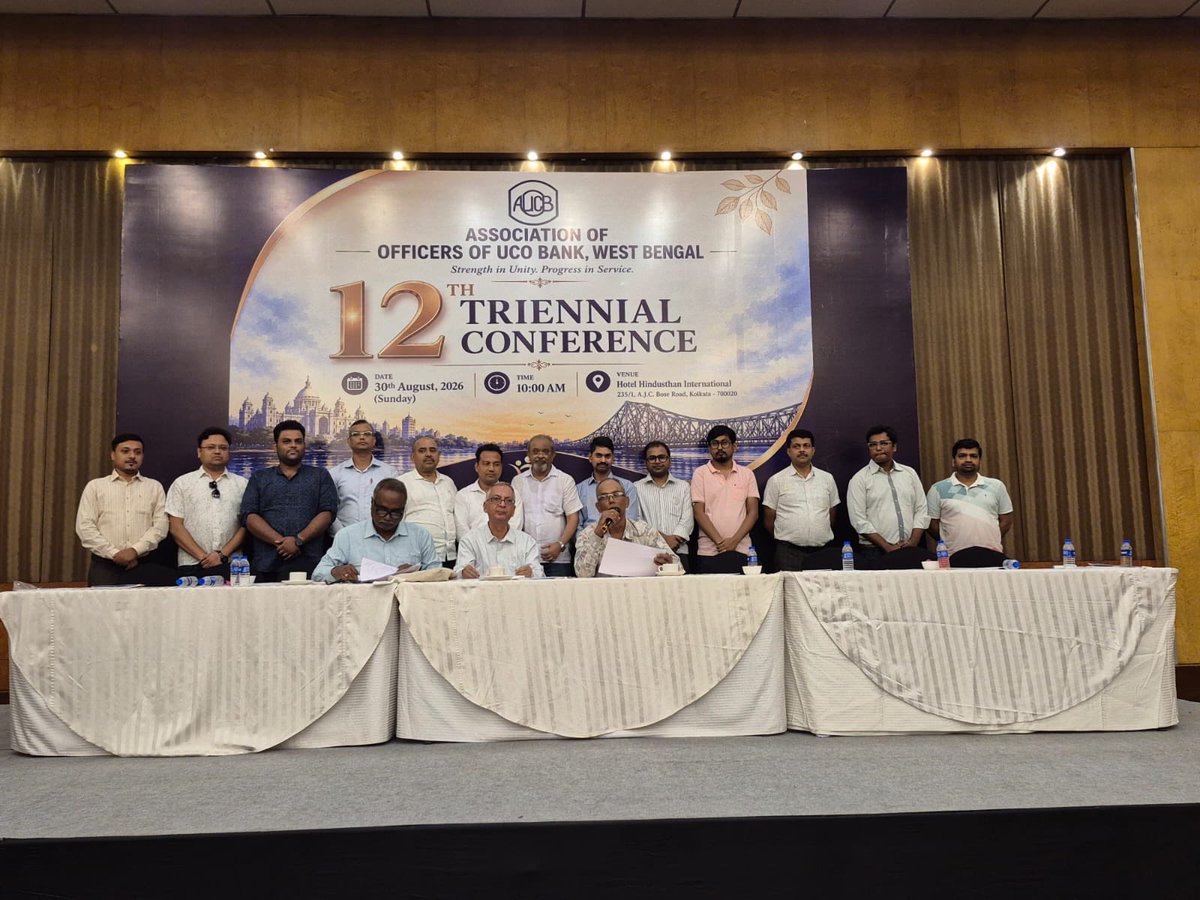 Jhimpu's tweet photo. Few glimpses of 12th Triennial Conference of *Association of Officers of UCO Bank, West Bengal* held on 30th August, 2026 at Hotel Hindustan International, Kolkata.

AOUCB-WB Long Live!
AIUCBOF Long Live!
AIBOC Long Love! https://t.co/7IvztkVJ9C