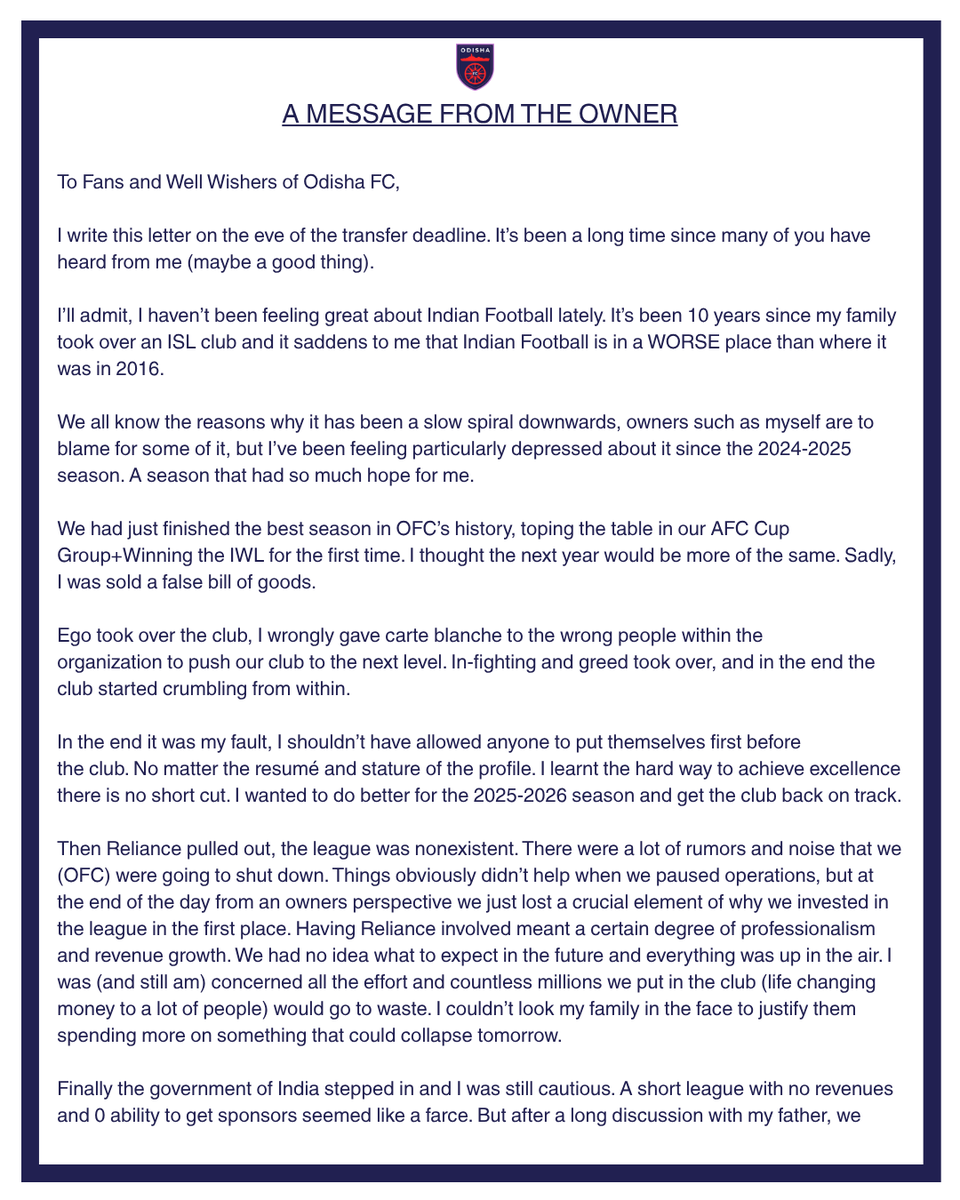 OdishaFC's tweet photo. A message from the Owner!

#AmaTeamAmaGame #OdishaFC #OFC https://t.co/lelhyNdOuy