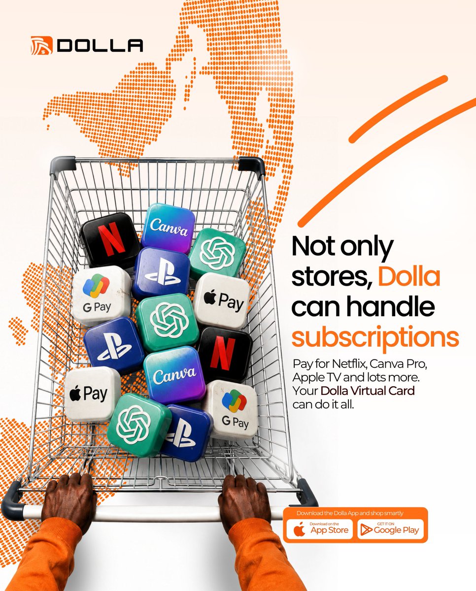 dolla_app's tweet photo. The cart is full. The possibilities are fuller.

Beyond stores, Dolla helps you pay for subscriptions and online services—all from one virtual card. https://t.co/vsrzTByTz4