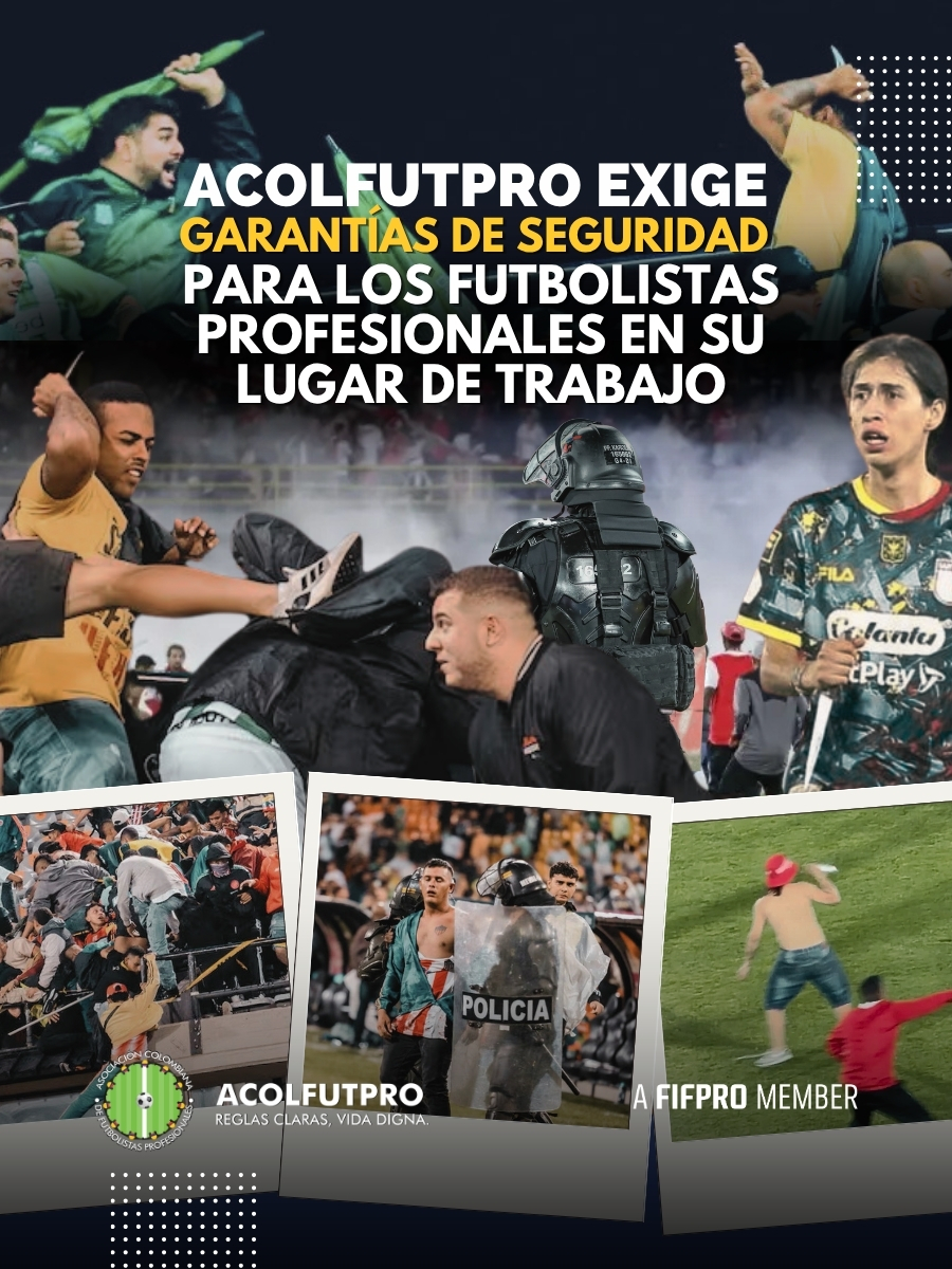 acolfutpro's tweet photo. 🚨ACOLFUTPRO constituye en renuencia al @MinInterior  y @MinDeporteCol por el incumplimiento reiterado de las normas que garantizan la seguridad y la vida de los futbolistas en los estadios.
📢 𝐄𝐗𝐈𝐆𝐈𝐌𝐎𝐒 𝐆𝐀𝐑𝐀𝐍𝐓𝐈́𝐀𝐒 𝐃𝐄 𝐒𝐄𝐆𝐔𝐑𝐈𝐃𝐀𝐃 𝐏𝐀𝐑𝐀 𝐋𝐎𝐒 𝐅𝐔𝐓𝐁𝐎𝐋𝐈𝐒𝐓𝐀𝐒 𝐏𝐑𝐎𝐅𝐄𝐒𝐈𝐎𝐍𝐀𝐋𝐄𝐒 𝐄𝐍 𝐒𝐔 𝐋𝐔𝐆𝐀𝐑 𝐃𝐄 𝐓𝐑𝐀𝐁𝐀𝐉𝐎
🔗 https://t.co/tj3ubE4SG6

No aceptamos más omisiones que pongan en riesgo a los principales protagonistas así como a los aficionados y demás trabajadores del fútbol. 

@Dimayor @FCF_Oficial @FIFPRO @FIFProAmerica @juligu0204 @Rodrigo_Lara_ @jrestrp @MintrabajoCol @cutcolombia