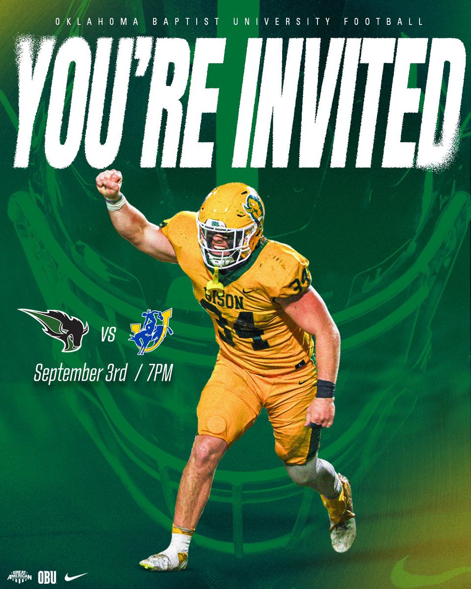 buford_jaelyn's tweet photo. Blessed to receive an invite from @Zach2Blevins to Oklahoma Baptist University! 🐃💚 I’ll be at the game September 3rd. Looking forward to it! #GoBison @SFwolvesFTBL @Recruit_SFFTBL @CedricDAntwine https://t.co/lUgViSNcDI