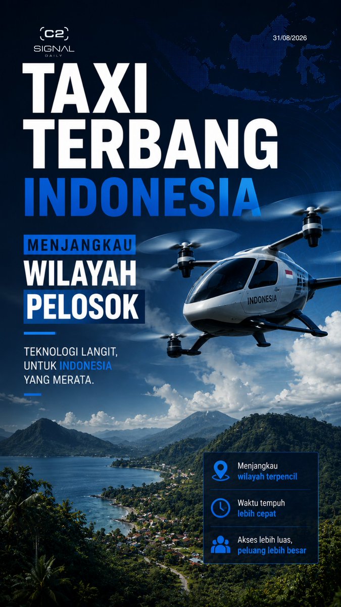 signal__daily's tweet photo. Indonesia mulai melirik teknologi taksi terbang sebagai gambaran transportasi masa depan. ๐๐ฎ๐ฉ Bayangkan, perjalanan di tengah kemacetan nantinya bukan lagi lewat jalan raya, tapi langsung melayang di udara!
#signaldaily #taxiterbang #beritaviral #viral #fyp https://t.co/46K1aITsKn