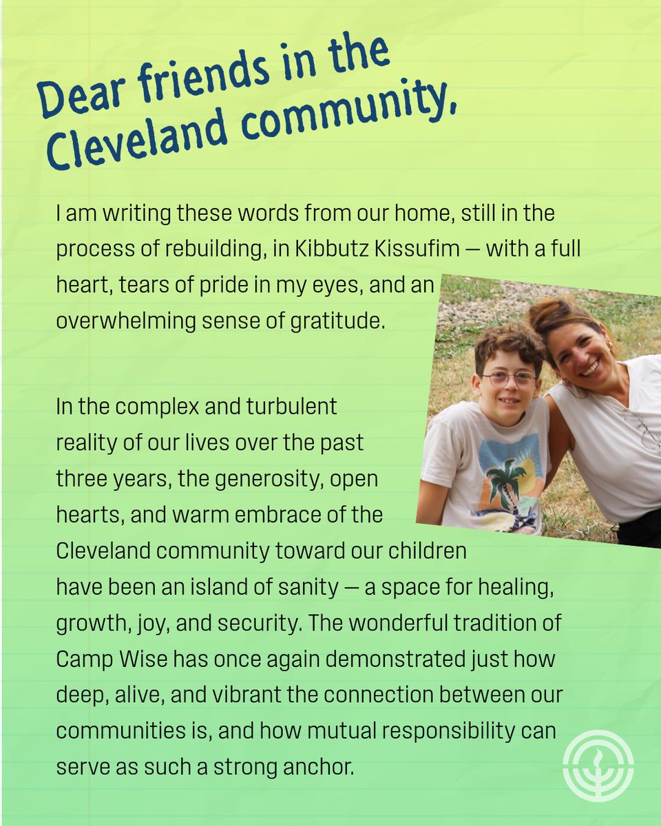 jewishcleveland's tweet photo. Jewish Cleveland’s partnership with Kibbutz Kissufim comes to life at Camp Wise. After nearly 3 years of trauma, loss, and uncertainty, Kissufim teens come to camp to heal, grow, and simply be kids. Read a letter from the parent of a Kissufim camper and see your impact. https://t.co/rYEJIWYfVL