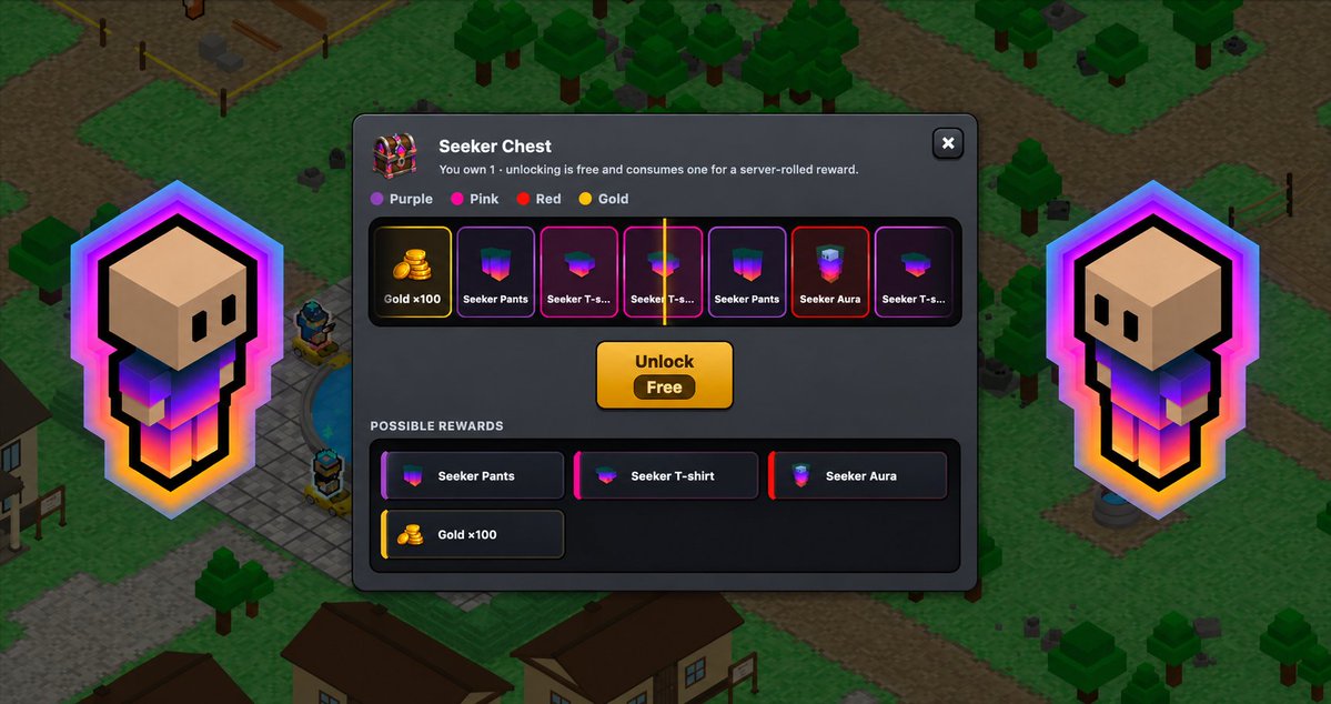 PlayKintara's tweet photo. Open the Seeker Chest for a chance at:

Seeker Bottoms
Seeker Top
Seeker Aura
100 Gold

Grind your XP. Unlock the chest. See what you pull.

Available now on the Solana dApp Store. https://t.co/FwKahimXpC