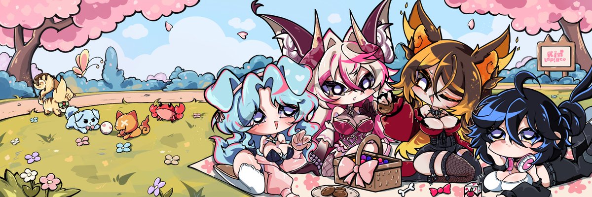 LuciaVaxx's tweet photo. "Little family gathering~"

This banner art commission for @luciacrabs was done by the amazing @KinLaplace !

Good friends are family too, so every bit of time spent together is priceless.
I am happy that they all found each other and I really adore their friendship 🧡😌

#artcia #sinderdoodle #veliful #pixxiart