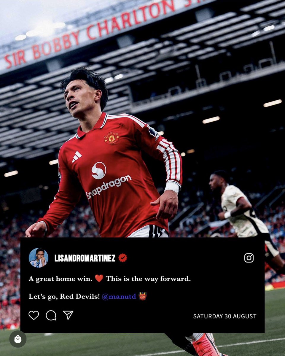 JbJamani's tweet photo. The players felt it too… Old Trafford is BACK! 🔴🔥❤️

#ManchesterUnited #MUFC #RedDevils #OldTrafford #PremierLeague #ManUnited #BrunoFernandes #Rashford #Mbeumo #LisandroMartinez #Maguire #KobbieMainoo #JamaniStandZone 🔴🔥 https://t.co/iCXysFb89D
