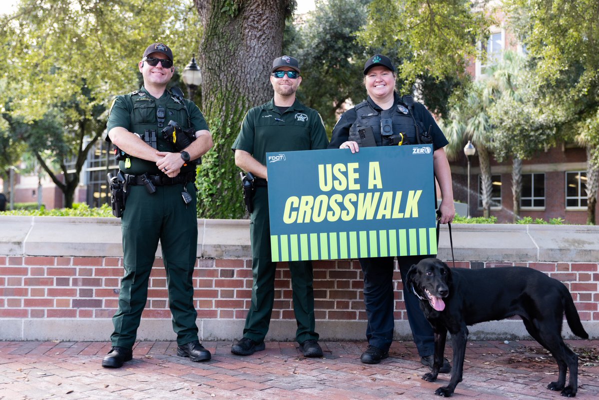 UF's tweet photo. @UFPublicSafety and @MyFDOT_NEFL partnered in kicking off the semester with some traffic safety education on campus.🚶‍♂️🚴🚙 https://t.co/oUDAMkZX9q