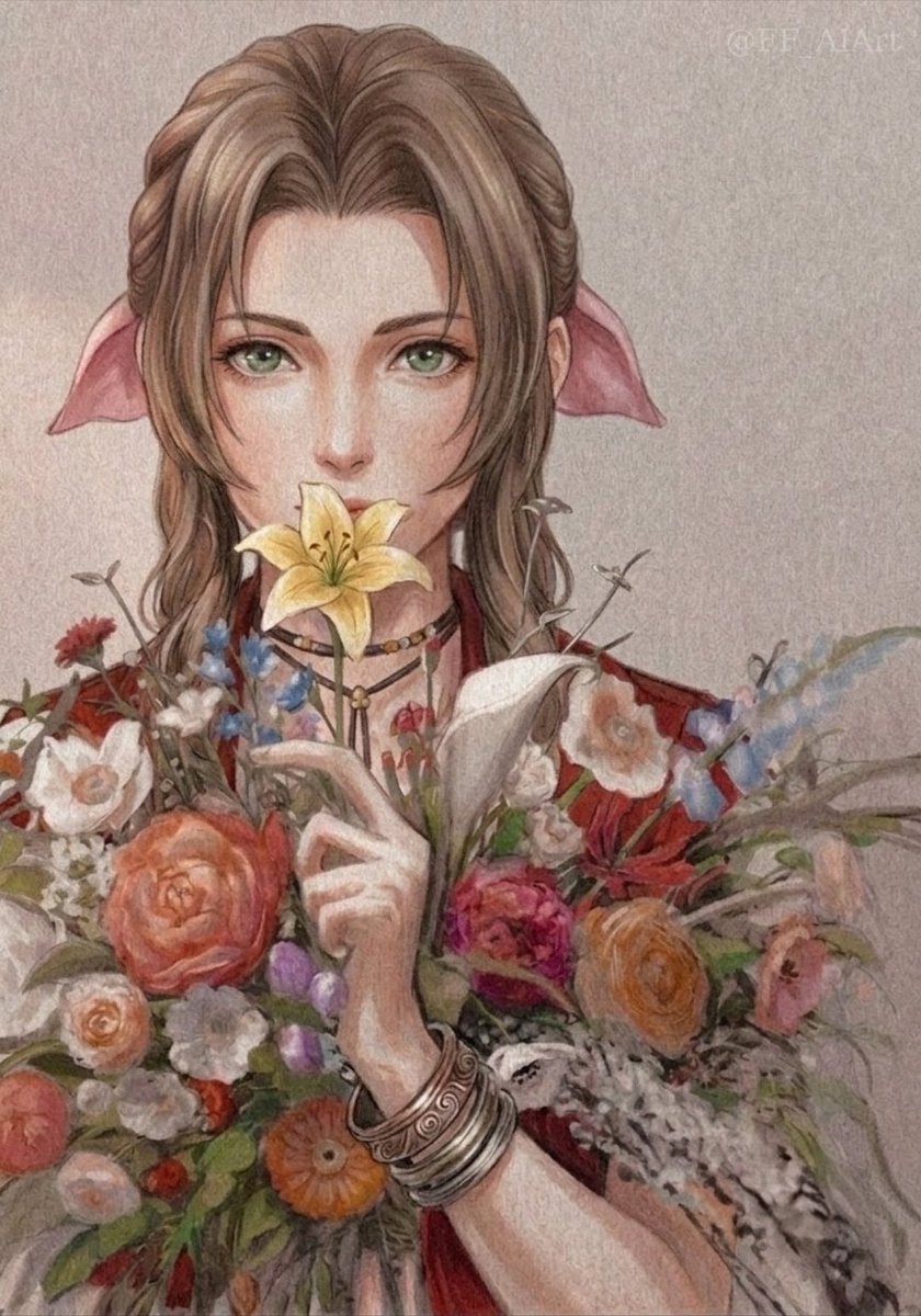 FF_AIArt's tweet photo. The flower girl.

#FFVII #FF7 #FF7R #Aerith https://t.co/NwRzt5D8md
