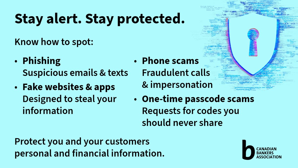 CdnBankers's tweet photo. Cyber Month 2026 is almost here.

Scams are evolving and staying informed is one of the best ways to stay protected.

From phishing and fake websites to one-time passcode scams, the CBA’s Cyber Security Toolkit for Small and Medium-Sized Enterprises gives business owners and managers practical, easy to follow guidance on common scams and strengthening cyber security practices.

Explore the toolkit here: https://t.co/r3TwnxUqGm

#CyberMonth2026