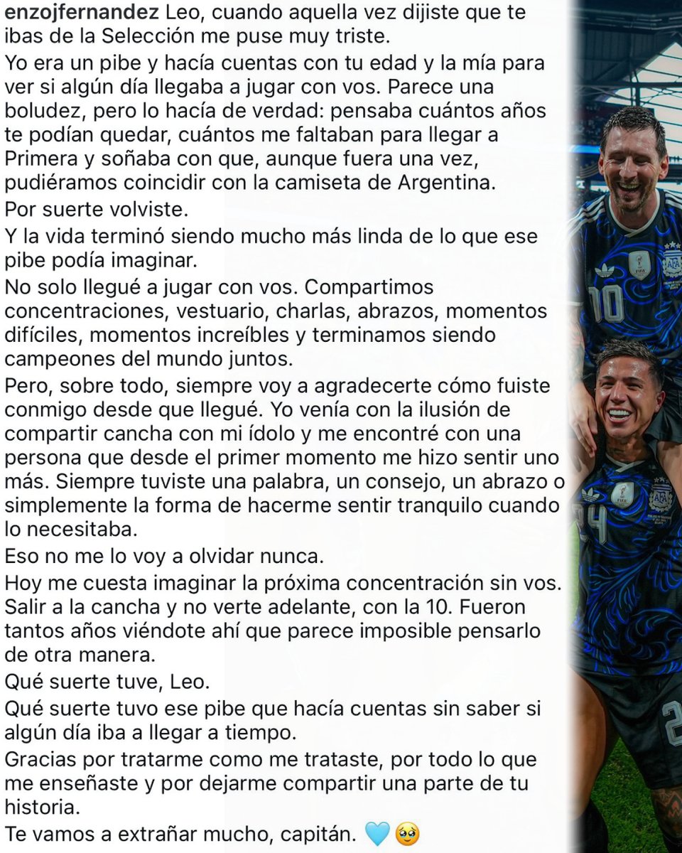 DiarioOle's tweet photo. Las cartas de Enzo Fernández en cada retiro de Messi 💔🇦🇷 https://t.co/4M6zBiAUeE