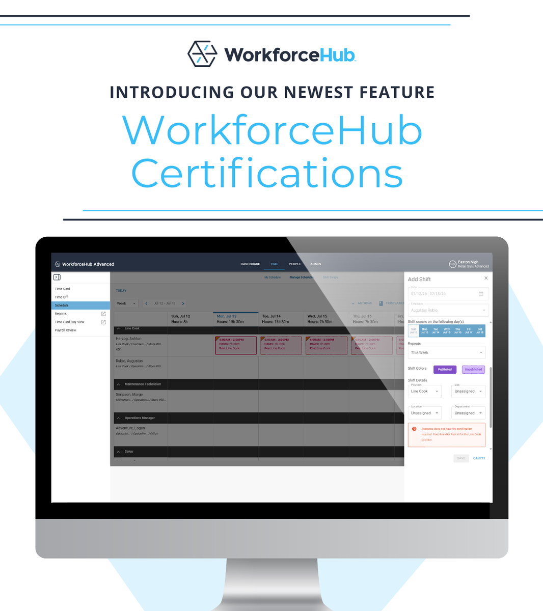 Swipeclock's tweet photo. Now one record, enforced automatically, which means you're automatically audit-ready. Certifications is now available in WorkforceHub Advanced and Plus.

Learn more: https://t.co/lRmEgxxGN5 https://t.co/0MIWmP7Cnb