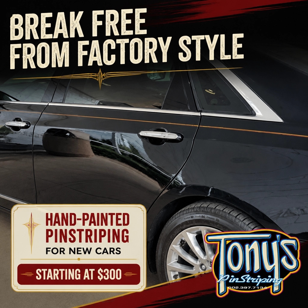 azpinstriper's tweet photo. New car looking like every other car in the lot? Break free! Hand-painted pinstriping starts at $300. Make it unique: https://t.co/i7JPkamzDI #Pinstriping #CustomCars https://t.co/AFX9rc2UwW