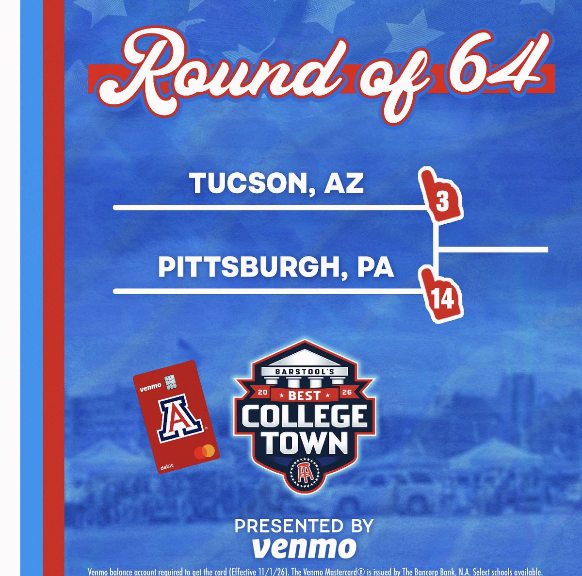 StoolPitt's tweet photo. 🔥 The Round of 64 has begun 🔥
PITTSBURGH needs YOUR vote to make it to the next round! 🗳
➡
️ Swipe to learn how to vote. 
⏰ Voting ends this Thursday at 11:59 PM EST
Presented by @Venmo⏰ Voting ends this Thursday at 11:59 PM EST
Presented by @Venmo https://t.co/ZTzbngJ8rN