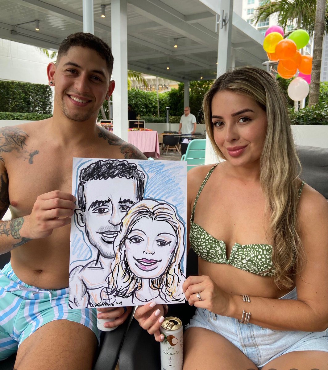 Travelaviator's tweet photo. Pool Party at a Luxury High Rise Apartment in the heart of the trendy #LasOlas District in downtown #FortLauderdale Florida. Event Planners booked quick sketch #Caricature drawings for fun entertainment by #MiamiCaricatureArtist Jeff Sterling from https://t.co/YBbfzw6nTg https://t.co/3MuXlFgSPU