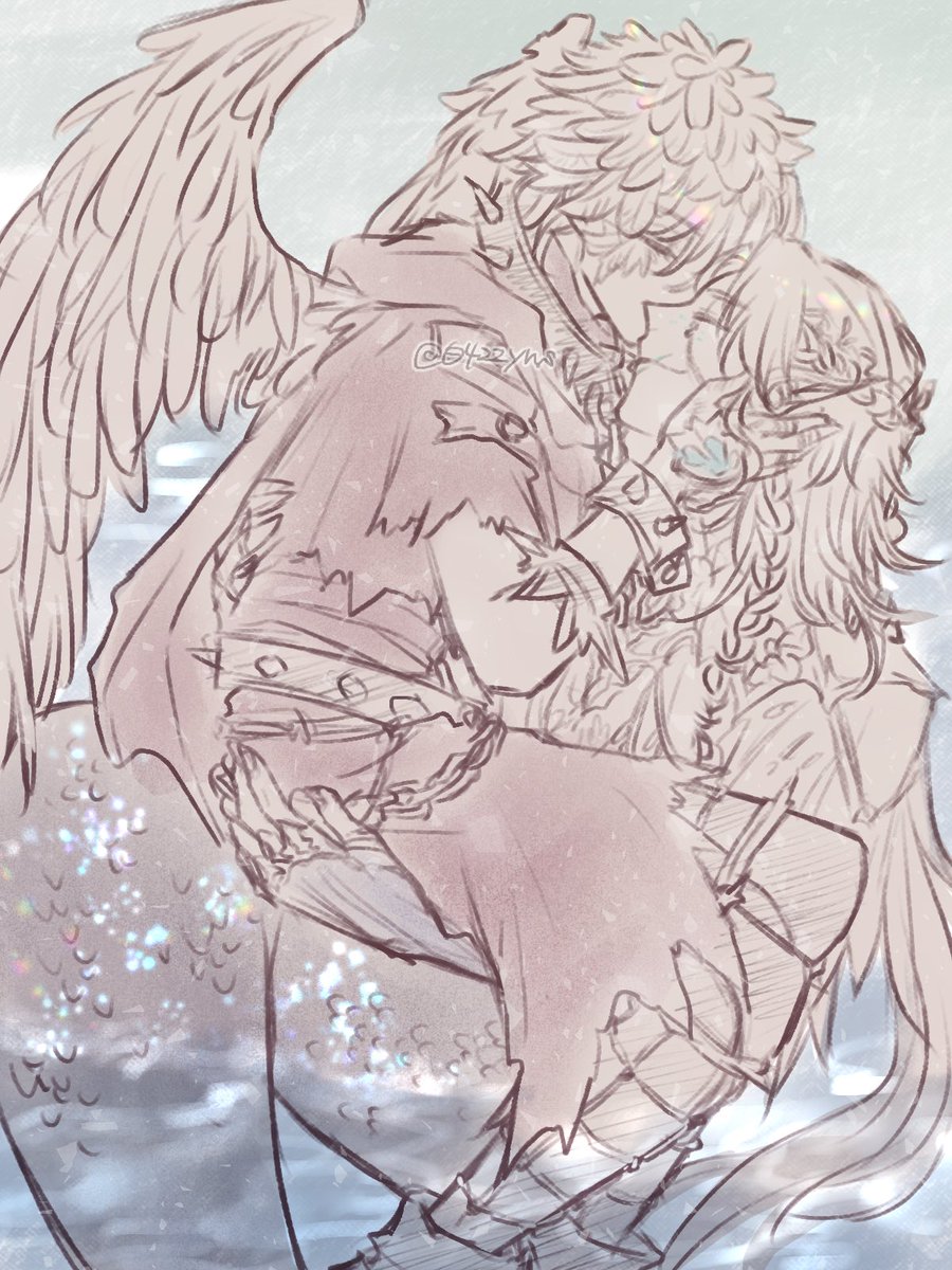 0422yns's tweet photo. ﾛﾒﾘﾁｬ 🌹⚔️
（ﾀﾞｻﾞｶｺで人魚のﾀﾞｻﾞくんと鳥のｶｺちゃんのパロ…とか…見たいな…という落書き）

 #hernarich https://t.co/dQl6tuuBHb