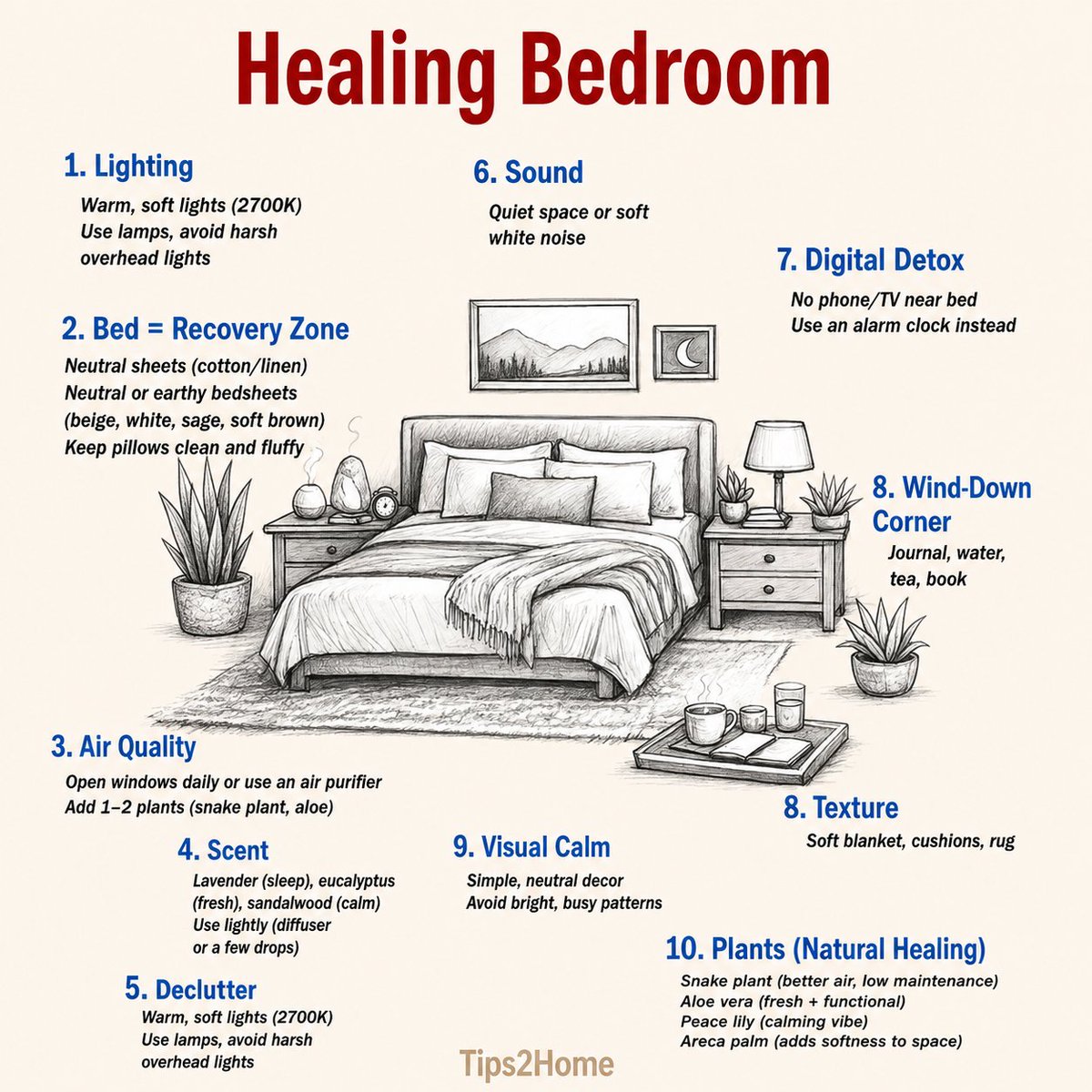 Tips2Home's tweet photo. Create a bedroom that helps you rest, reset, and wake up refreshed. https://t.co/2PJM1PVml9