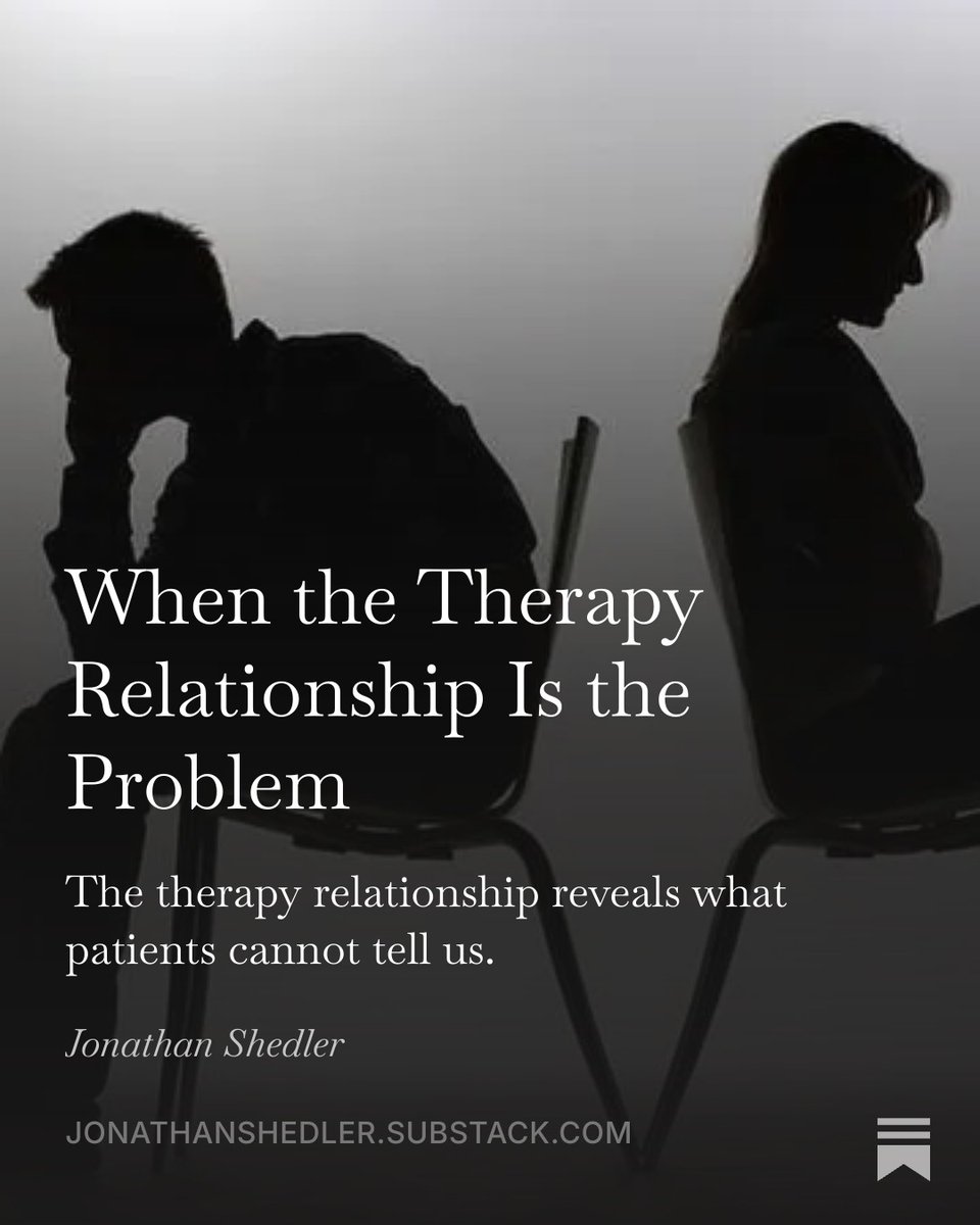 JonathanShedler's tweet photo. ✍️ This week’s post is live (3 min read)

❝
It should not surprise us when patients who can’t form good relationships want to end the therapy relationship before the real therapy begins, or make the clinician want to end it.

Read free 👇
https://t.co/ulKBNUOqI6 https://t.co/dqgdswvzqH