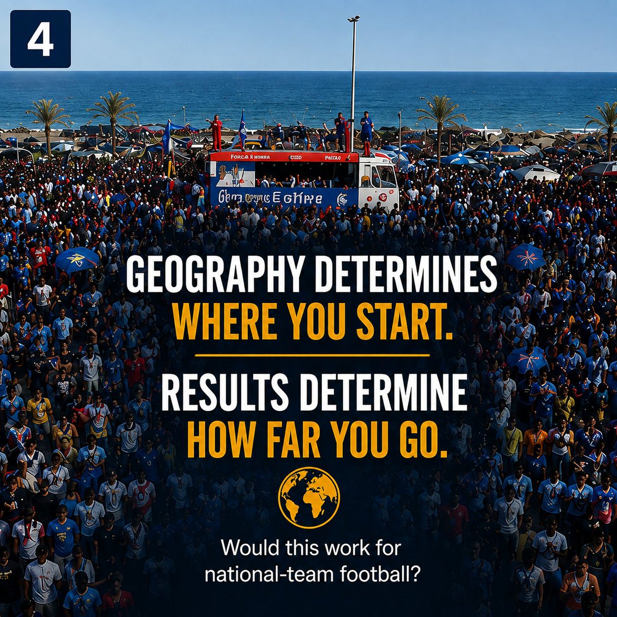 WFNationLeague's tweet photo. Geography already helps organise international football.

But should it also determine how far a national team can go?

What if teams started regionally then results could open a route to world levels?

Would this make international football better? https://t.co/zYaQyJato0