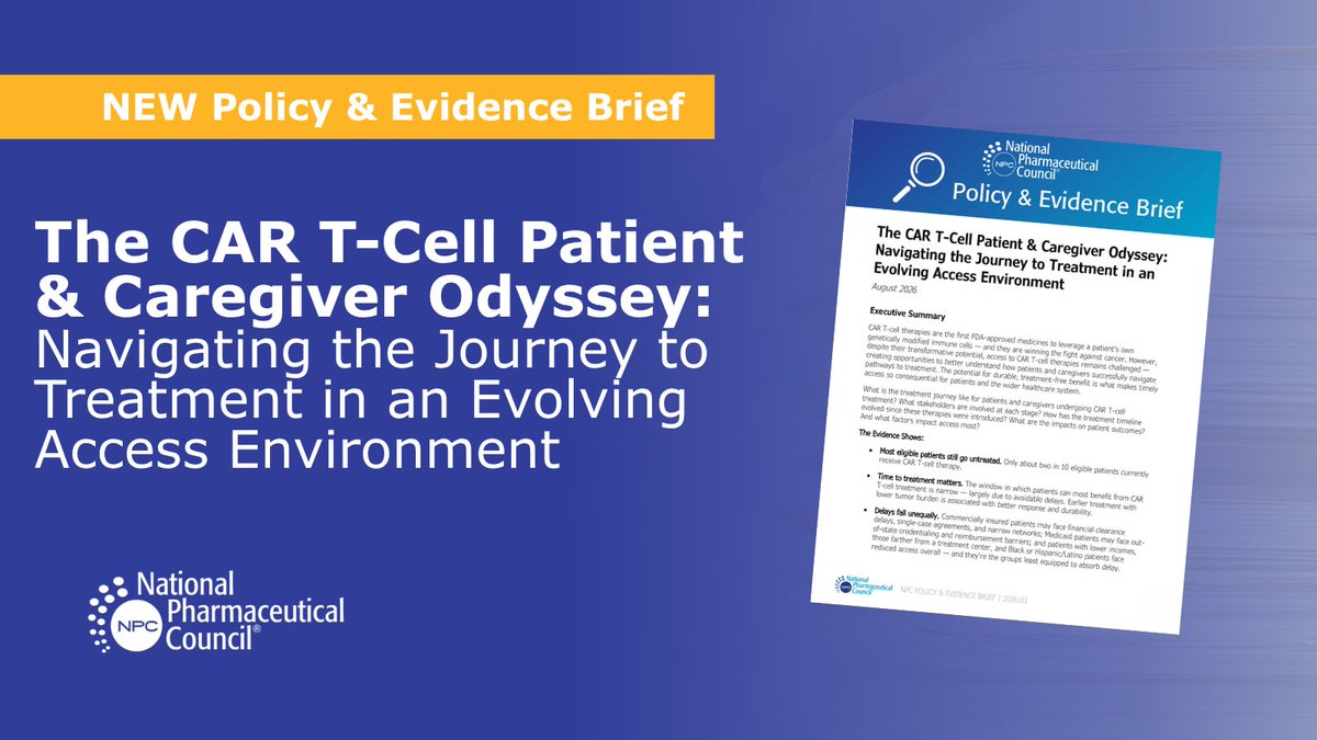 npcnow's tweet photo. CAR T-cell therapies are the first FDA-approved medicines to leverage a patient’s own genetically modified immune cells. They are winning the fight against cancer, but the treatment journey can be complex.
Read more in our new Policy &amp; Evidence Brief: https://t.co/zziAnjETiG https://t.co/jK2zDOghSb