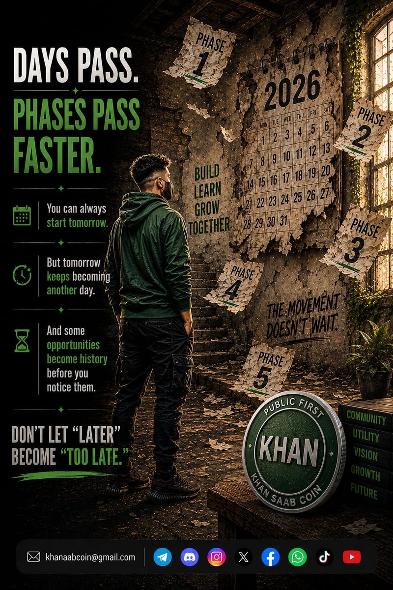 khansaabcoin's tweet photo. Days pass. Phases pass faster.

Every journey starts with a decision to begin — don’t let “later” become “too late.”

Build. Learn. Grow. Together.

KHAN SAAB Coin
Public First • Community Driven

#KHANSAABCoin #Crypto #Blockchain #Web3 #Cryptocurrency #Binance #BSC #Altcoin https://t.co/QrBxwObpIO