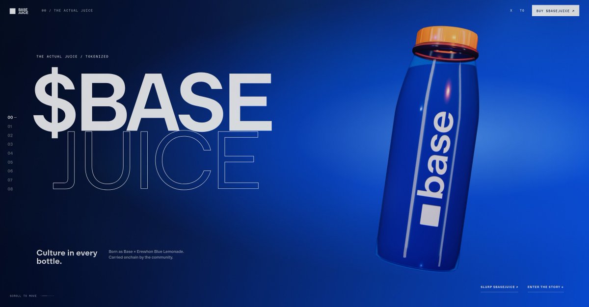 BasejuiceOnBase's tweet photo. Since making our previous two-week old website, we've gained
– 1,100+ followers on X
– 400+ active members on Telegram
– 100+ members on the X community
– 70+ active members on the X chat

Introducing our newly revamped website with a lore, evidence, profile picture maker, and a flappy bird-inspired mini game for you to enjoy. 

Link is in the replies, at thebasejuiceonbase .com
(optimized for desktops, also works on phones)

Stay juicy 🧃
base:0xb200000000000000000000046390aed221043f01