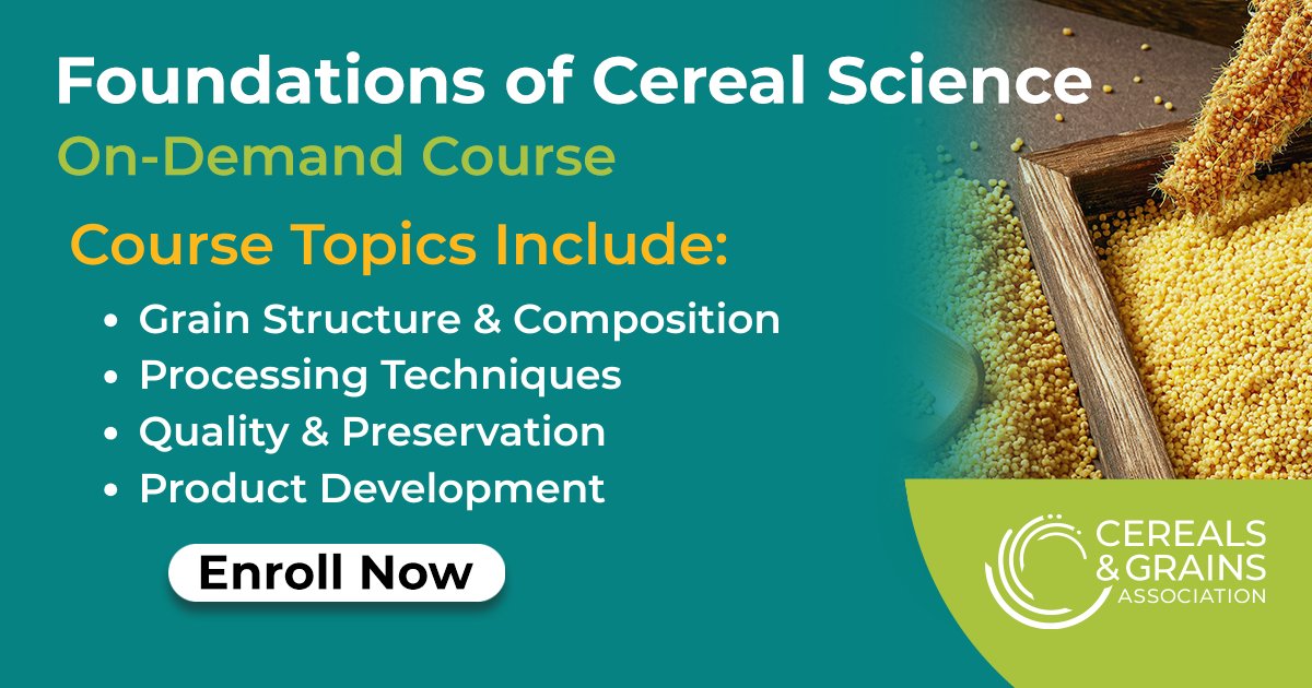 cerealsgrains's tweet photo. Learn how grain structure and composition influence processing, functionality, and end-use quality in our Foundations of Cereal Science course. This on-demand course provides the fundamental knowledge to help you make more informed decisions.

Enroll now: https://t.co/VFXYl3OAHN https://t.co/n4RAu7Mhma