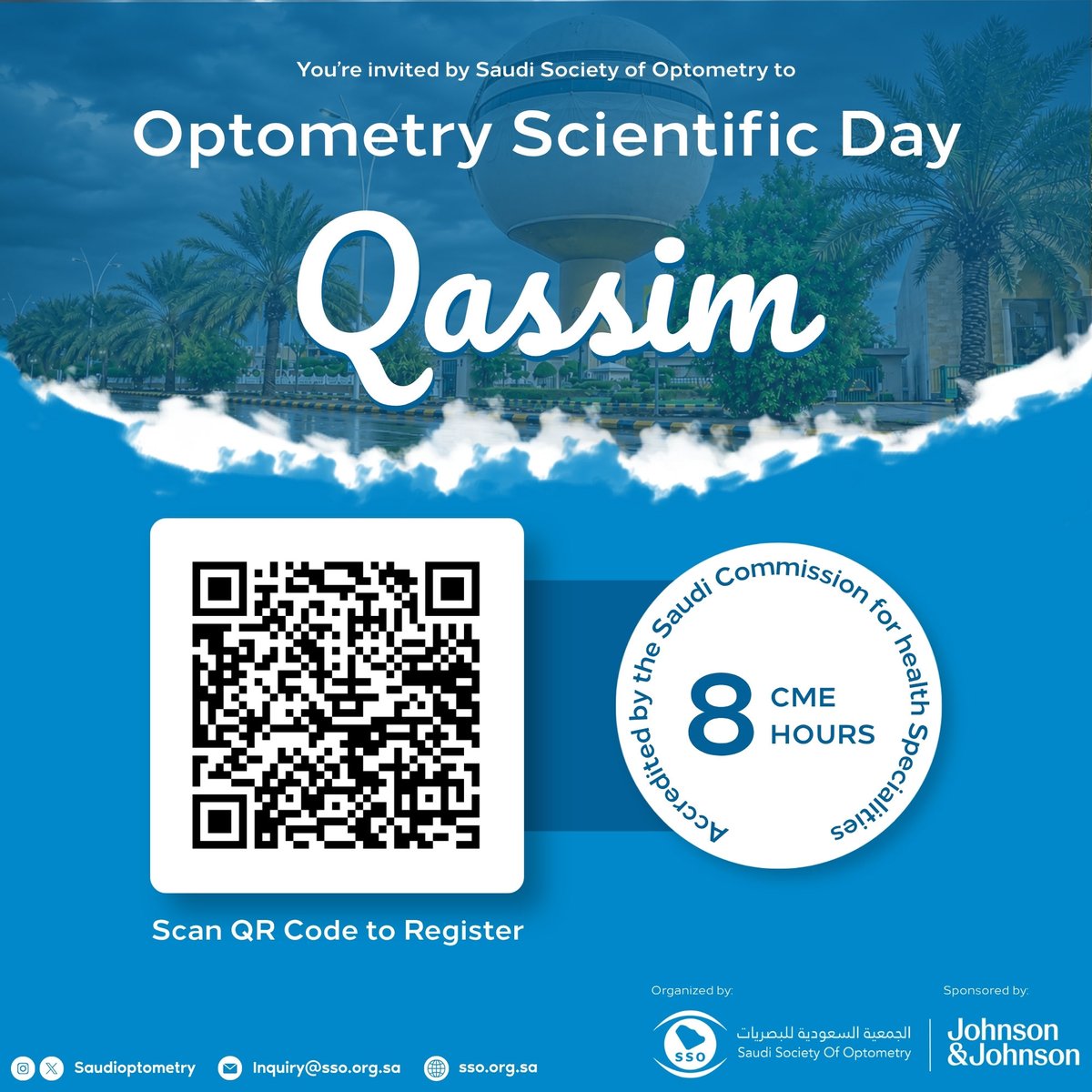 saudioptometry's tweet photo. Join us for the Optometry Scientific Day in Qassim 👁️✨

A full day of cutting-edge discussions, expert speakers, and the latest advancements in optometry from spectacle prescribing and myopia management to contact lenses and corneal solutions.

🗓️ Friday, September 18, 2026 
📍 Mövenpick Hotel Qassim – Buraydah 
🎓 8 CME Hours

Don't miss this opportunity to learn, connect, and grow!

#Optometry #Qassim #EyeCare #SSO #CME