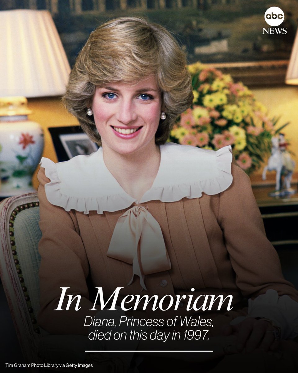 ABC's tweet photo. IN MEMORIAM: 29 years ago today, the world lost Diana, Princess of Wales. https://t.co/q8xlPc3pYx https://t.co/pNXmExtMEn