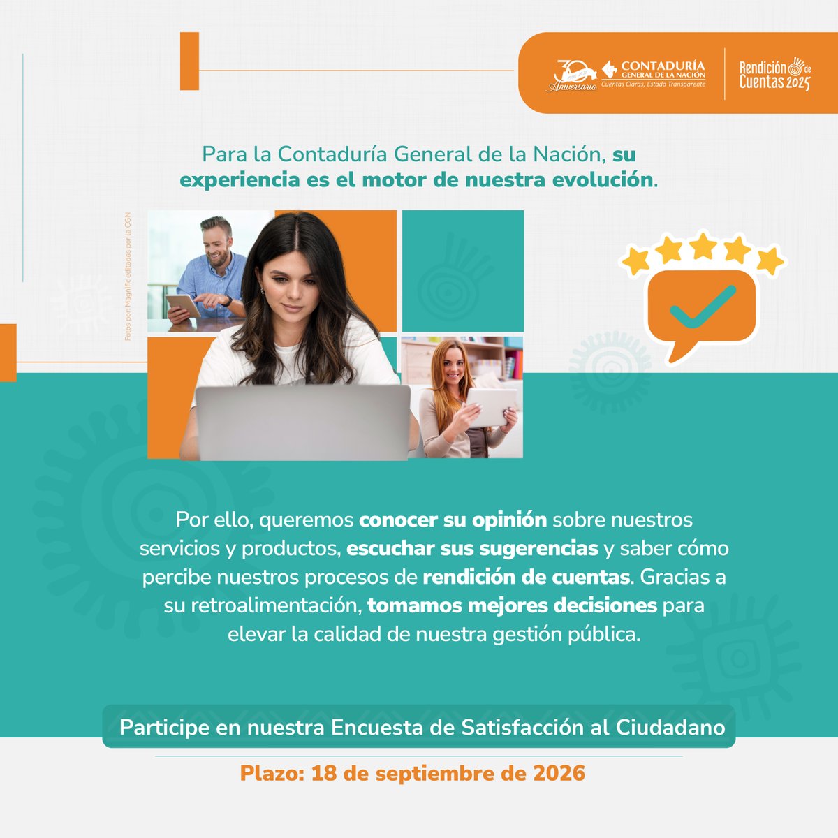 Contaduria_CGN's tweet photo. Su experiencia con nuestros servicios y productos guía nuestras decisiones de mejora. ¡Sus respuestas son nuestro insumo para la transformación! 

Diligencie la encuesta aquí: 
https://t.co/PhIDUbKxYs

#CuentasClarasEstadoTransparente #CGN https://t.co/H5ictBstkm