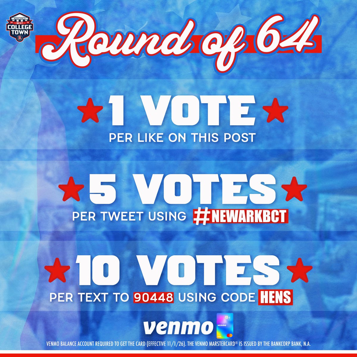 barstoolUD's tweet photo. 🚨 NEWARK NEEDS YOUR VOTE 🚨

Best College Round of 64 is officially LIVE!

⏰ Voting closes Thursday at 11:59 PM EST

Presented by @venmo https://t.co/7GknQaSCut