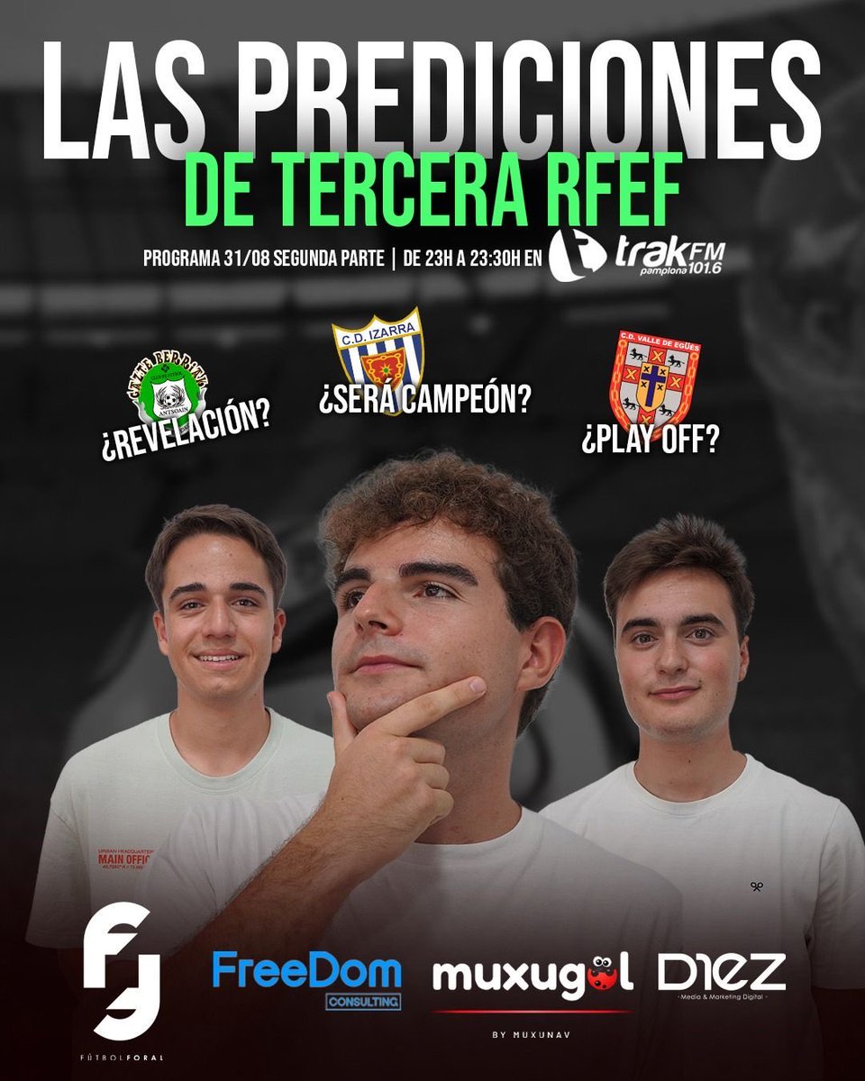 FutbolForal's tweet photo. ¡𝗥𝗘𝗚𝗥𝗘𝗦𝗔 𝗙𝗨𝗧𝗕𝗢𝗟 𝗙𝗢𝗥𝗔𝗟! 👋🏻🔥

A partir de las 22:30, después de @caosasuna, conecta 𝗧𝗿𝗮𝗸 𝗙𝗠 𝟭𝟬𝟭.𝟲 para ponerte al día. 

Toda la actualidad del fútbol navarro en nuestro regreso a las ondas. ¡𝗡𝗼 𝘁𝗲 𝗹𝗼 𝗽𝗶𝗲𝗿𝗱𝗮𝘀! 😉 https://t.co/4saOCG03WJ