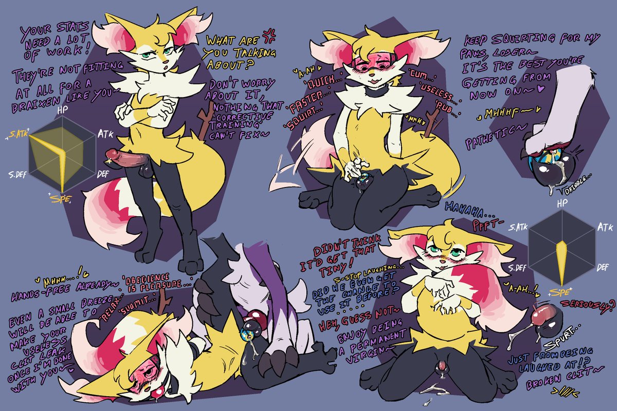 DGBraixen's tweet photo. When EV training some Pokemon, you first need to zero out the stats that they never use!

If you see any physical side effects (shrinking of the genitals, premature ejaculation, total loss of virility) don't worry... It's permanent but they'll get used to it 😵‍💫💦 https://t.co/2A21GlsAN9