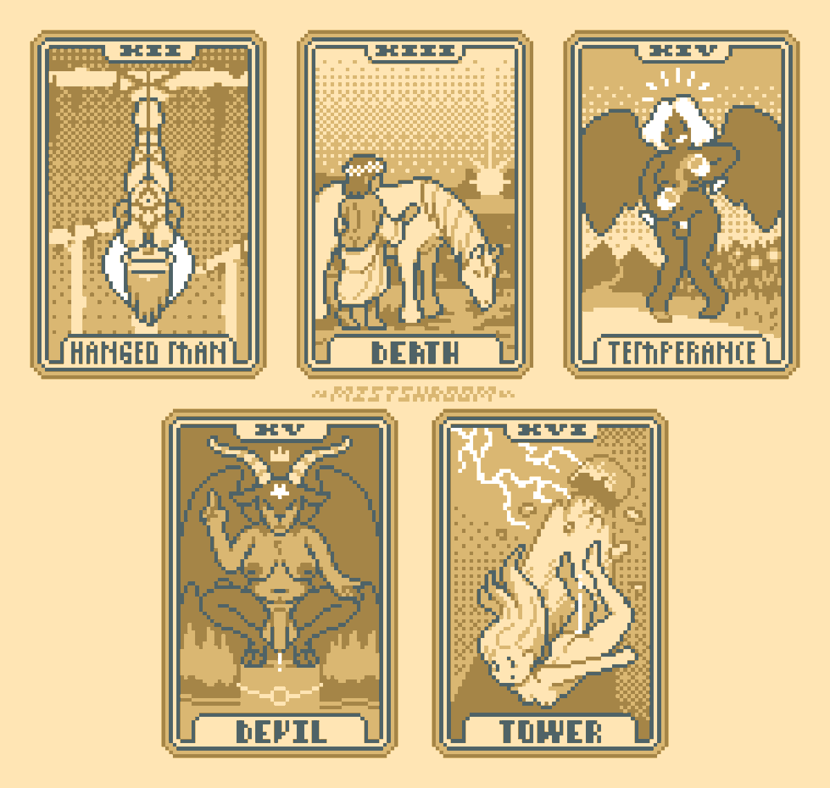 Mistshroom's tweet photo. Many More Tarot Cards! 🃏
the full set is close to finished now, 17/22 completed! https://t.co/aKZGc8QV2n