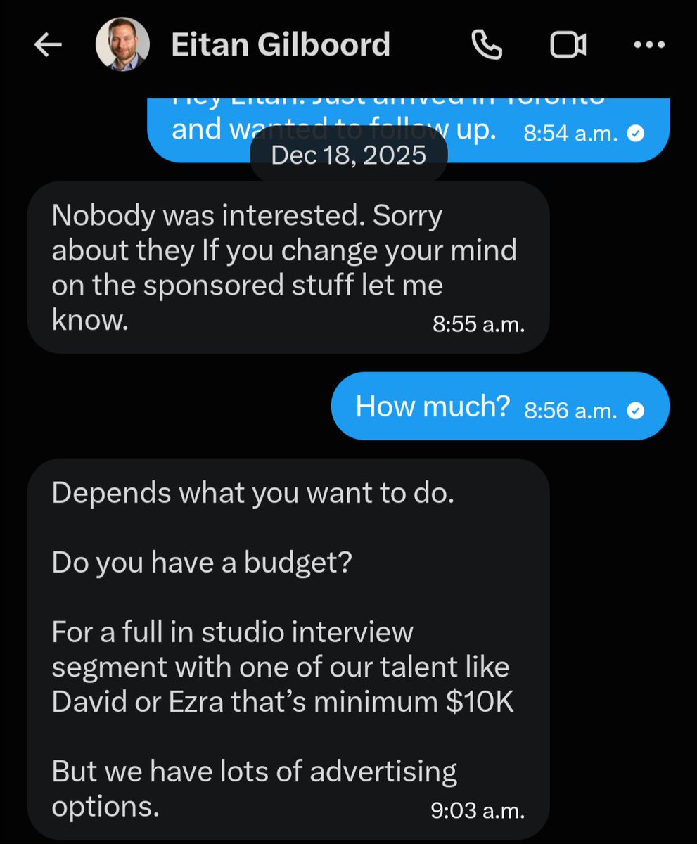 DanielTyrie's tweet photo. @rebel_eitan @ezralevant Why didn't you send a reporter to DOMCON? Are you going to have me on the show?

Or does that still cost $10,000 for someone like me? https://t.co/LMjeoPxgpl