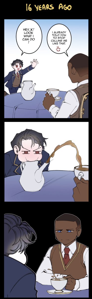 _Kyou's tweet photo. Leo and Xavier (Part 1)

A character i never talk about: Xavier
He's Leo's best friend (one sided on Leo's part). A son of a high ranking officer. He went to the imperial military academy with Leo and Prince Traggan. He was Gil's fight instructor at some point. (VERY old art sry) https://t.co/HGQ320QwlM