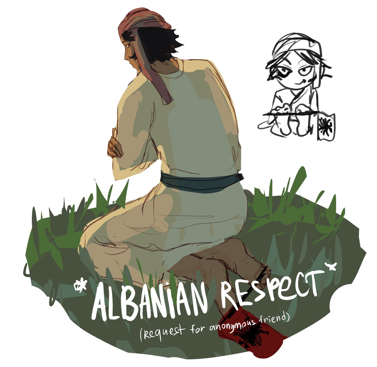 tivistesineti's tweet photo. I asked my friend what I should draw so that it would become more popular than my usual posts. 
They said, "Draw Shira with his feet covering the entire screen. And be sure to also have the Albanian flag on his toes."
Ok i tried. Very sorry.
#jaadugar https://t.co/6dTruNGcJ4