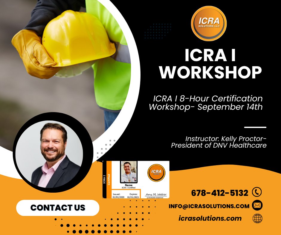 icrasolutions's tweet photo. September 14th, 2026- In-Person / Virtual ICRA I Construction in Healthcare Facilities Workshop &amp; Optional Exam: Get ICRA I Certified!

Register Here: https://t.co/iGyEiJ7Ydl https://t.co/ThDMLkmAU9