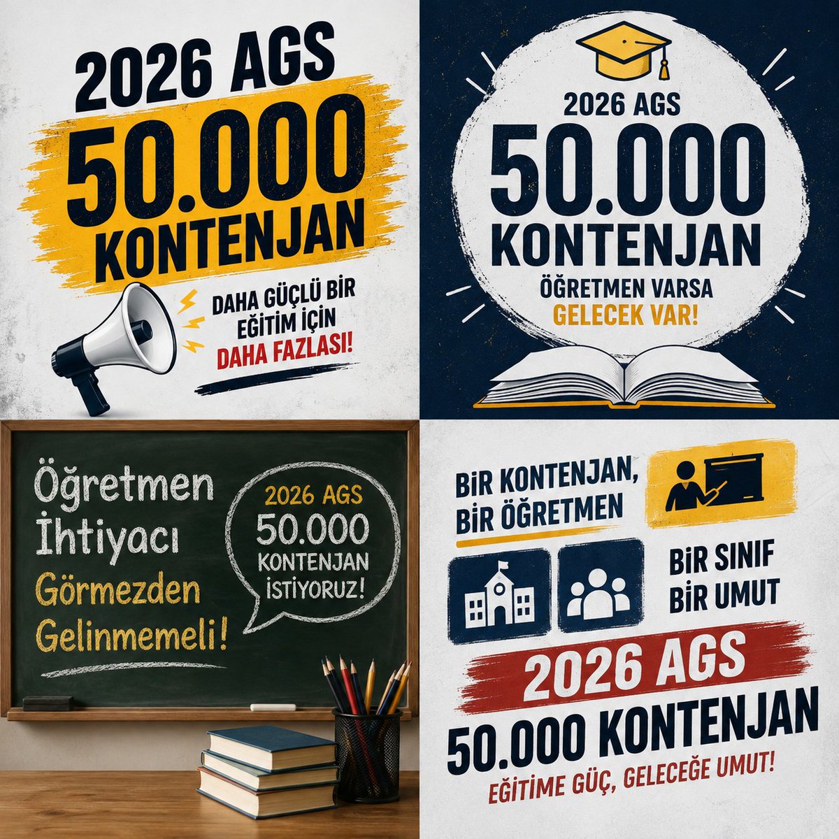 abdullatifb2026's tweet photo. Eğitim sistemimizin niteliğini artırmak öğretmen açığını kapatmaktan geçer. 2026 AGS kapsamında 50 bin öğretmen atanmalıdır. @turkegitimsen @EgitimBirSen @TalipGeylan06 @aliyalcin @kademozbay @egitimisorg @egitimgucusen @oguzozat @sdaolgun @egitimsen #AGS50BinŞart https://t.co/OQI3jKSBLs