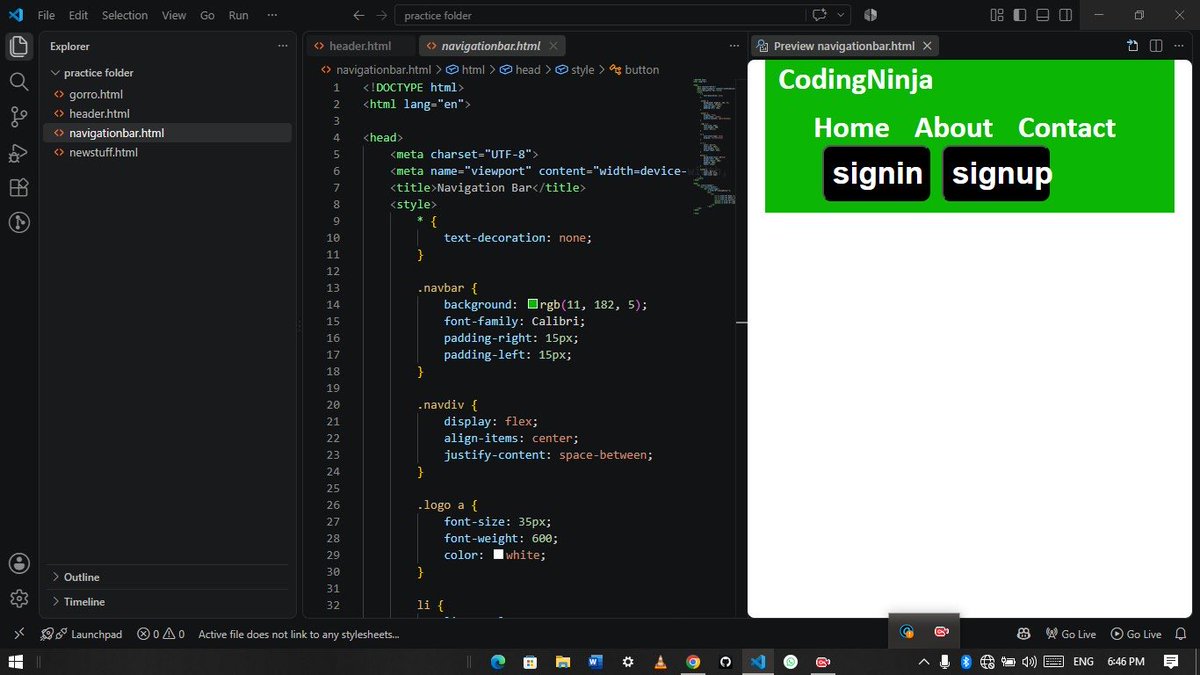 khellybrow24899's tweet photo. I learnt to design navigation bar in css, 🥳 #algorithmicexplorers https://t.co/GpKLLAYQPK